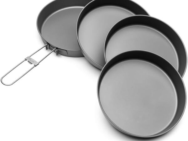 Titanium Pan & Plate 4 PC Set – 6 5 inch Frying Pan with 3 Matching Plates for BBQ, Campfire and Group Camping