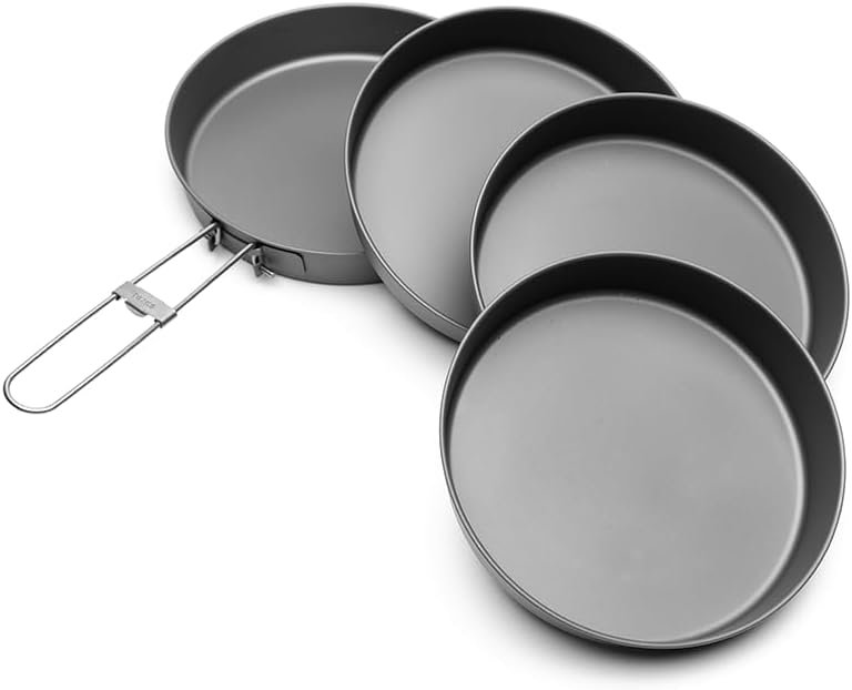Titanium Pan & Plate 4 PC Set – 6 5 inch Frying Pan with 3 Matching Plates for BBQ, Campfire and Group Camping