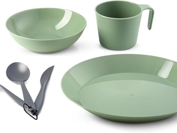 Table Set I 6 Piece Camping, Backpacking Mess Kit, Plastic BPA Free, Plate, Bowl, Mug, Cup & Cutlery Set