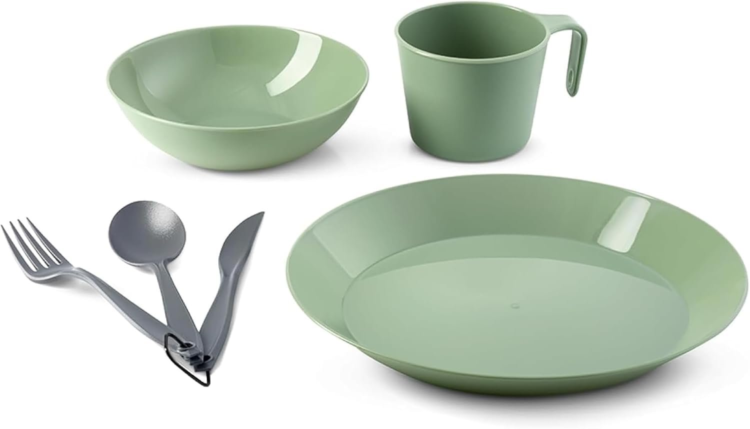 Table Set I 6 Piece Camping, Backpacking Mess Kit, Plastic BPA Free, Plate, Bowl, Mug, Cup & Cutlery Set