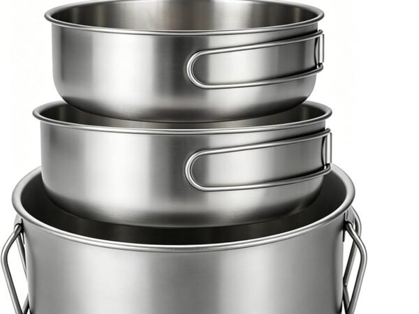 Titanium Camping Cookware 2200ml+1200ml+700ml Titanium Pot with Lid and Stainless steel spatula, Compact Backpacking and Travel Kitchenware for Camping, Hiking and Fishing