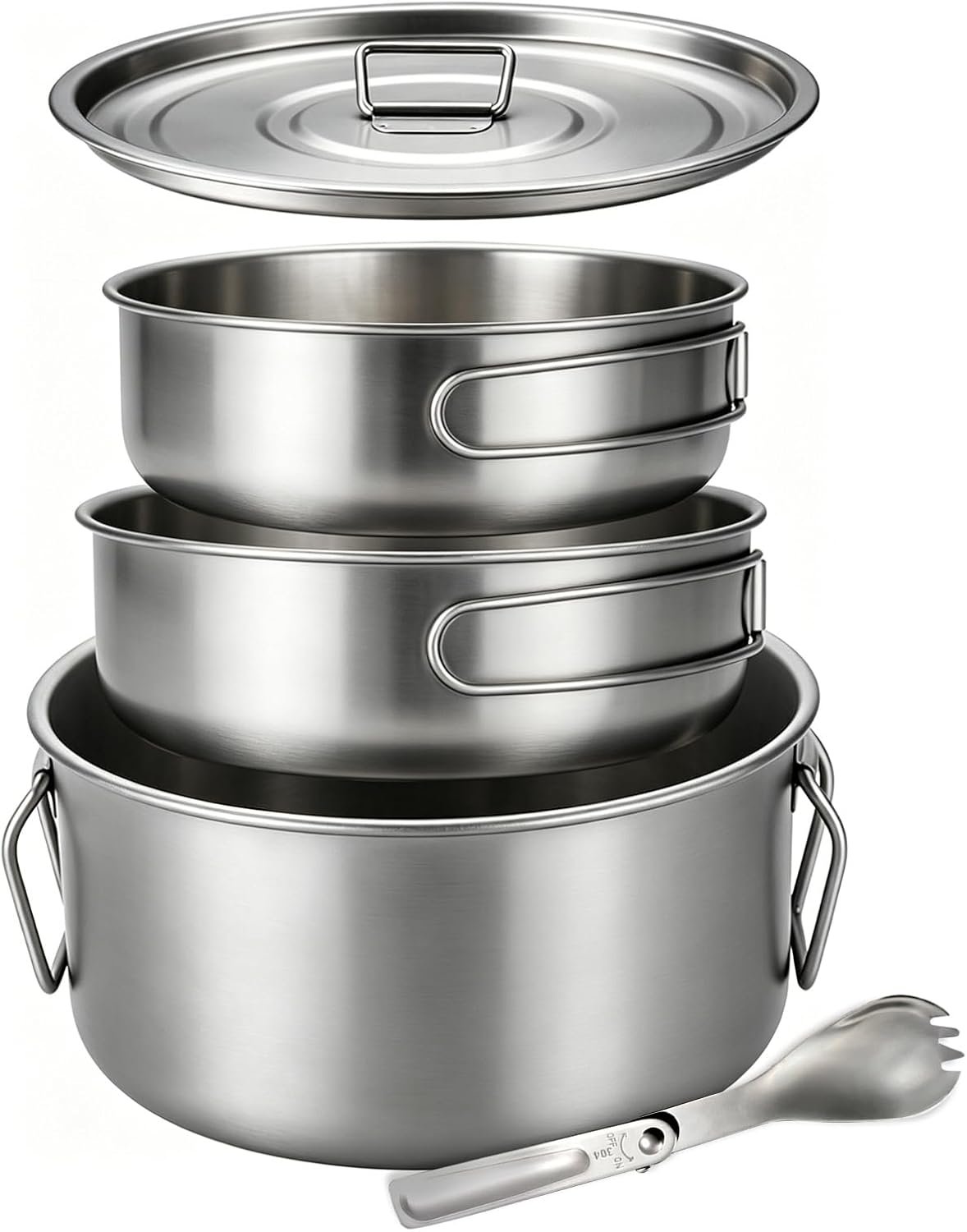 Titanium Camping Cookware 2200ml+1200ml+700ml Titanium Pot with Lid and Stainless steel spatula, Compact Backpacking and Travel Kitchenware for Camping, Hiking and Fishing