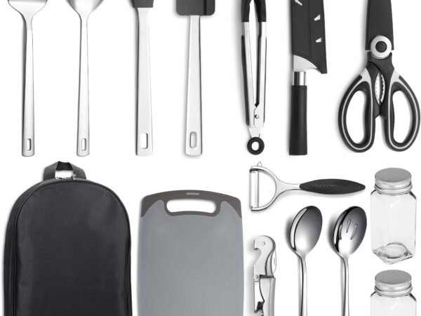 Camping Cooking Set 15 Pack, Camping Cookware, Camping Supplies, Portable Camping Kitchen Utensil Set, Ldeal for Backpacking, Barbecuing, Camping and Hiking Trips 