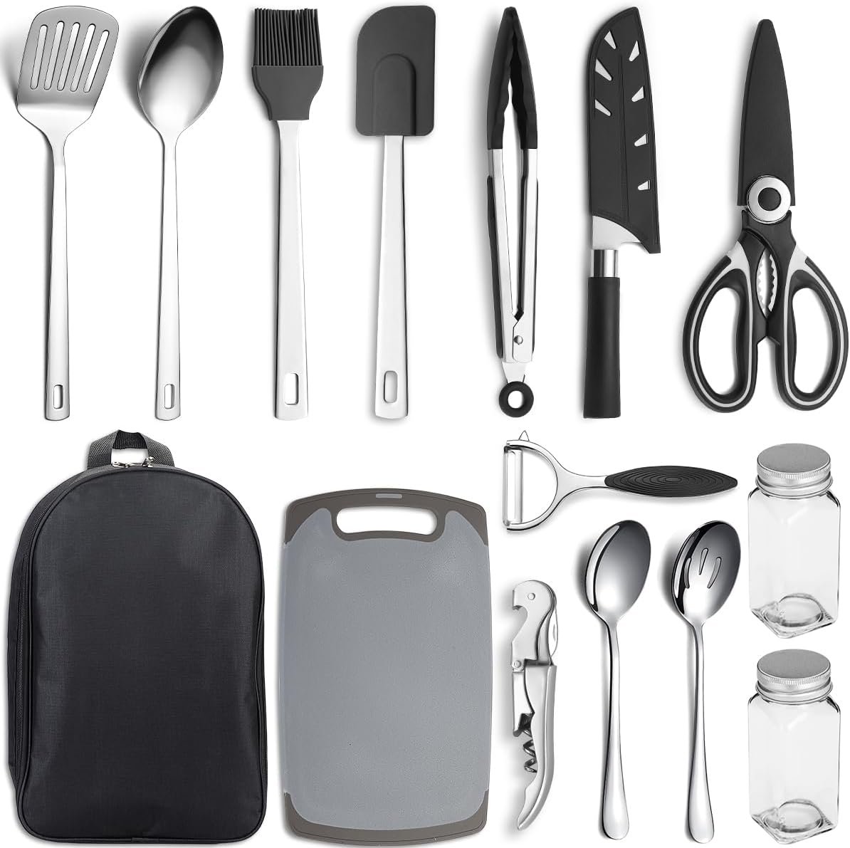 Camping Cooking Set 15 Pack, Camping Cookware, Camping Supplies, Portable Camping Kitchen Utensil Set, Ldeal for Backpacking, Barbecuing, Camping and Hiking Trips