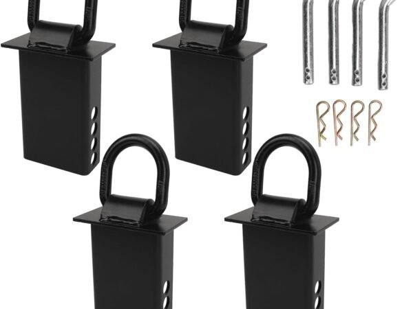 4 Pcs D Ring Stake Pocket Tie Down Kit for Utility Trailers, Flatbeds and Cargo Trucks, Heavy Duty Black Removable Rugged Anchor with Hitch Pin, Secure Load Management Accessories
