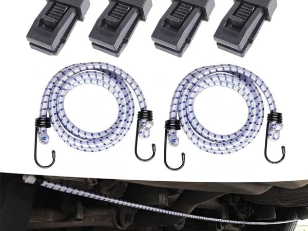 2 PCS Gust Straps Car Cover Wind Protector, Tensile Elastic Strong Load Rope with 4 Windproof Clips, Hold Car Cover Straps Down from Blowing Off in High Winds, Universal for Cars (White)