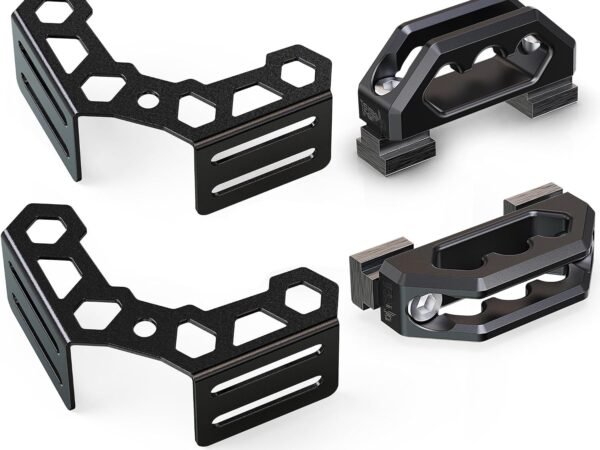 Bed Rail Cleats + Front Bed Gussets, Bed Rail Corner Gusset Tie Down Anchors Compatible with Deck Rail System Cargo Trailer, Replace  (Black，Set of 4）