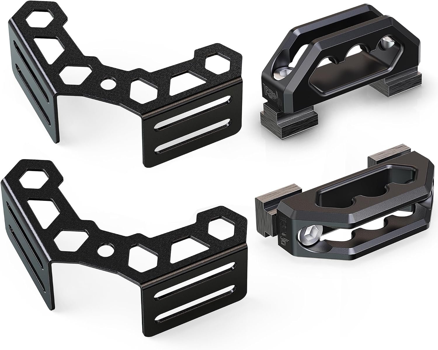 Bed Rail Cleats + Front Bed Gussets, Bed Rail Corner Gusset Tie Down Anchors Compatible with Deck Rail System Cargo Trailer, Replace (Black,Set of 4)