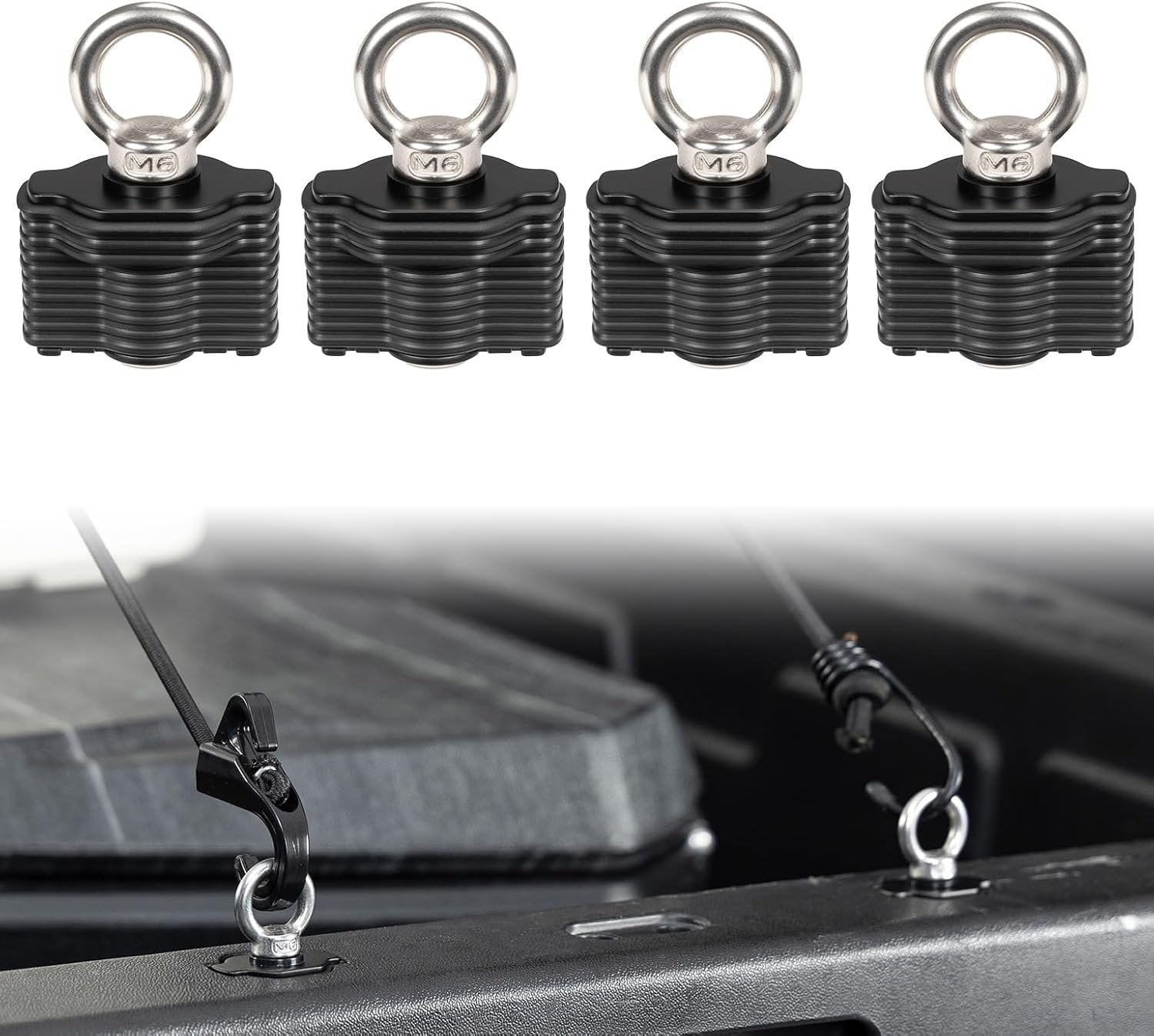 Tie Down Anchor Stainless Steel Compatible with CFMOTO Uforce 1000/Uforce 600 800 U10 Pro/Zforce 800 950/Cforce 1000 500 600 800 Accessories, Bed Anchors, 4 Pcs, Black