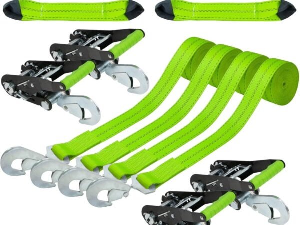 8 Point Vehicle Tie Down Kit with Snap Hooks on Both Ends   Set of 4   Reflective High Viz