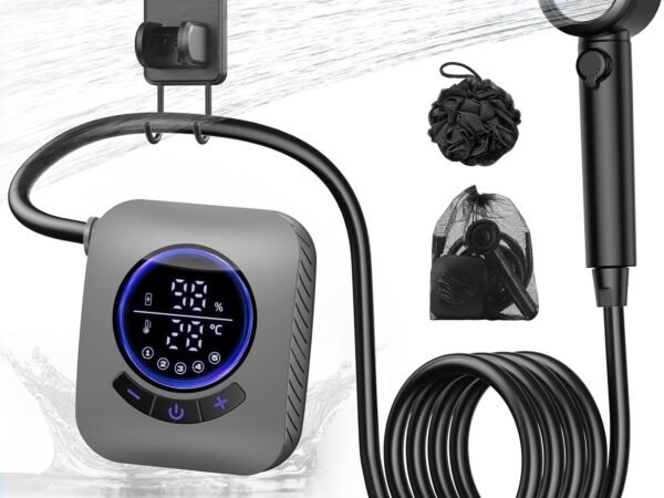 Portable Shower   8000mAh Rechargeable Camping Shower Pump with Bath Sponge, 4 Spray Modes, IPX8 Waterproof, Ideal for Outdoor Camping, Travel, Car Washing, Pet Bathing, and Watering Plants