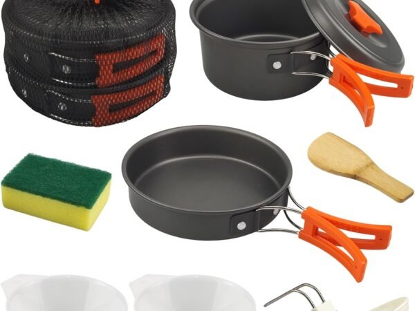 7Pcs Camping Pan Set   Backpack Cookware Pot and Pans Set, Survival Cooking Kit for Hiking, Picnic