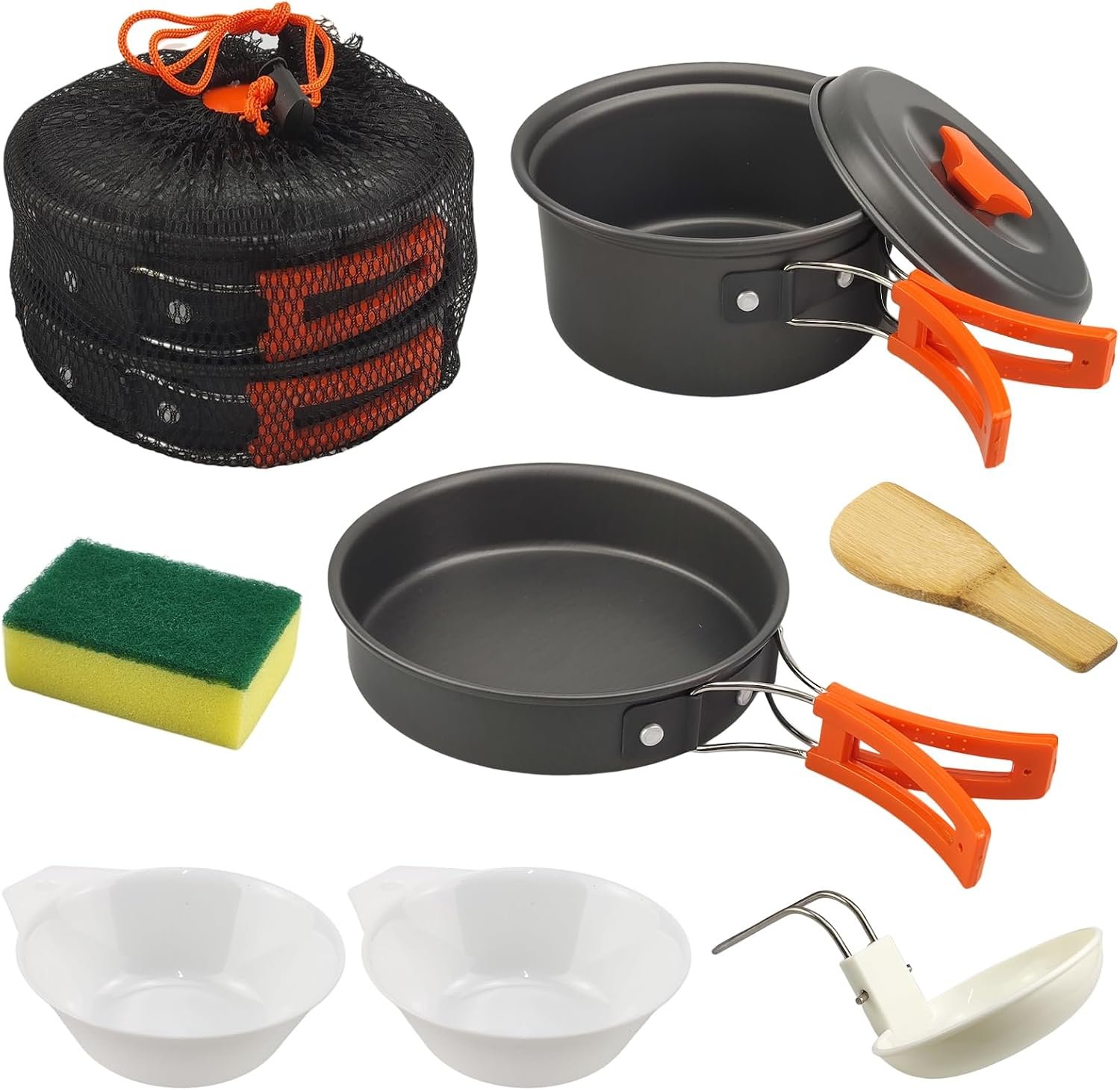 7Pcs Camping Pan Set Backpack Cookware Pot and Pans Set, Survival Cooking Kit for Hiking, Picnic