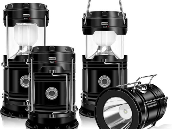 4 Pack Solar Camping Lantern, Collapsible Flashlight Emergency Lights