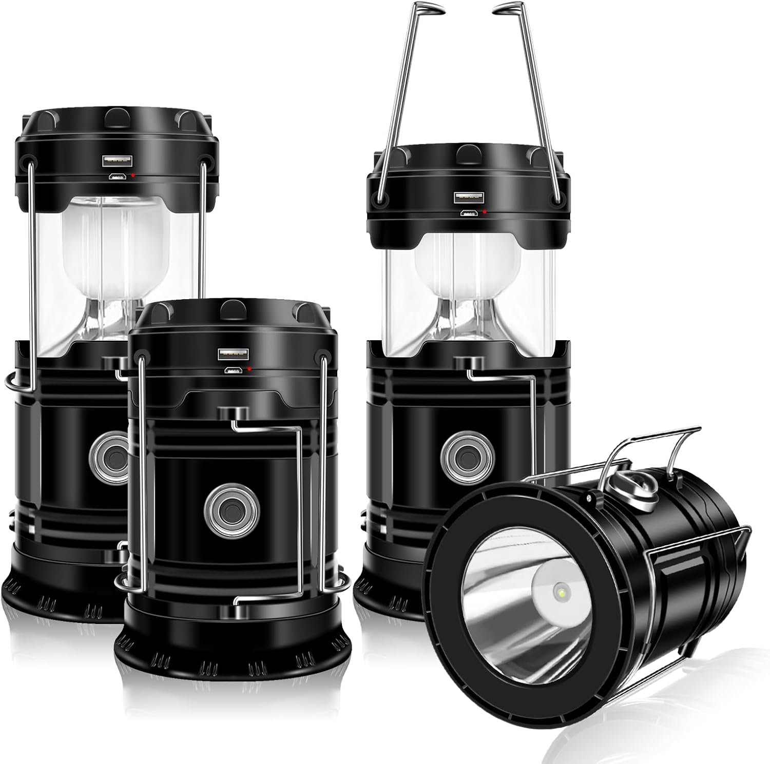 4 Pack Solar Camping Lantern, Collapsible Flashlight Emergency Lights