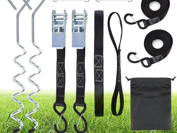 RV Awning Tie Down Kit, Heavy Duty Camper Awning Anchors Accessories, RV Awning Anchor Kit for Outdoor Camping