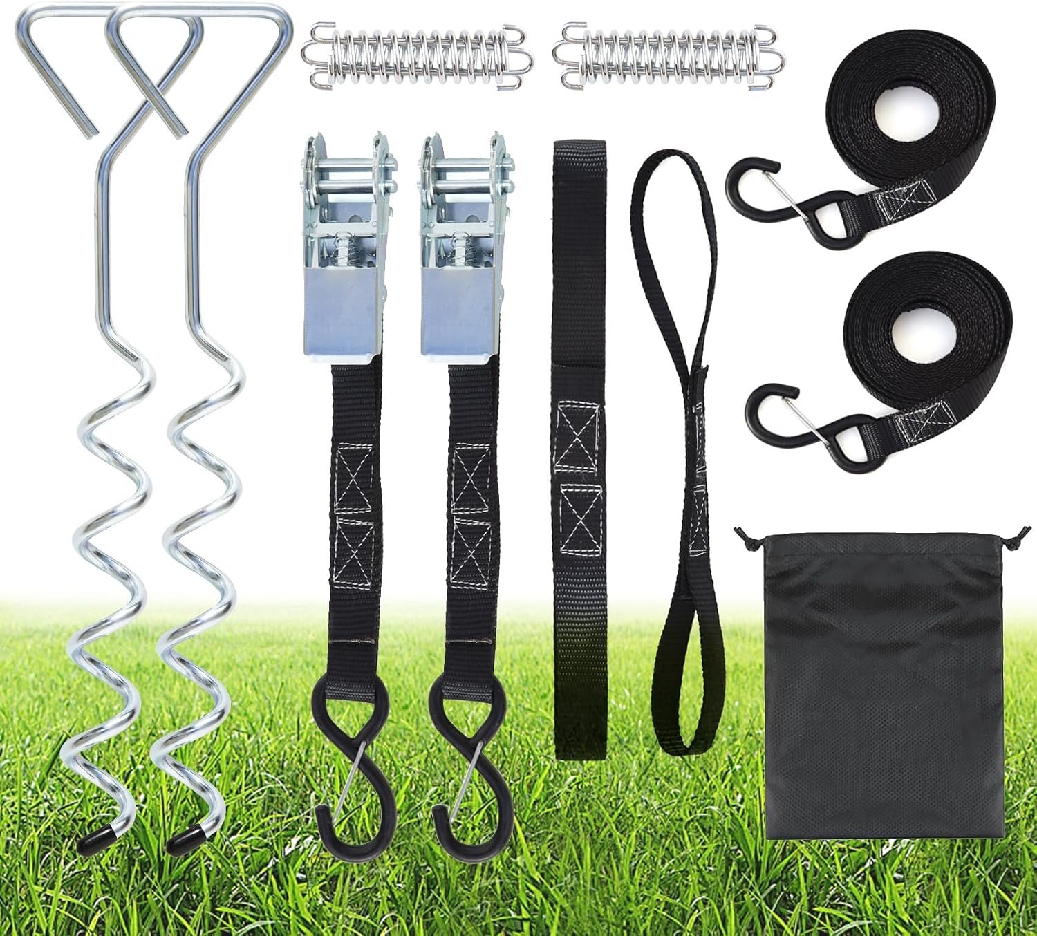 RV Awning Tie Down Kit, Heavy Duty Camper Awning Anchors Accessories, RV Awning Anchor Kit for Outdoor Camping